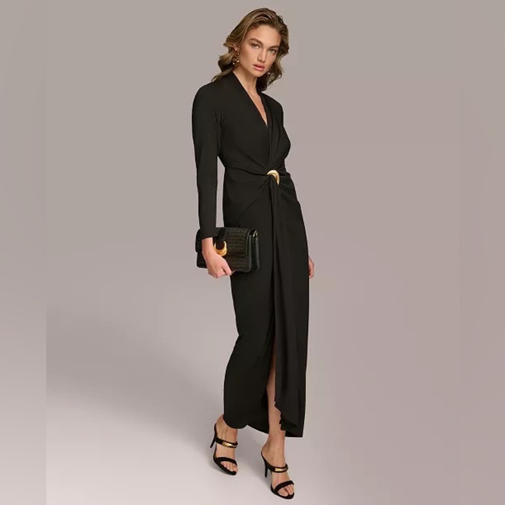 Donna Karan Women's Hardware Long-Sleeve Draped Gown